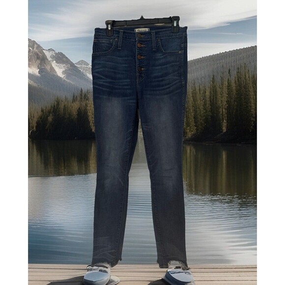 MADEWELL Western 10" High Rise BUTTON-FLY Chew Hem Whiskered Skinny Jean BOHO 28 - Picture 3 of 7